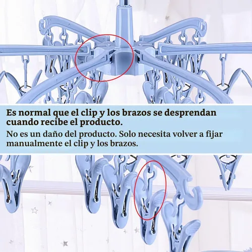 Vista 4 de Estante de Secado Plegable con 24 Clips para Secar Calcetines, Lencería, Ropa de Bebé, Toallas, Estante Giratoria para Secar Calcetines Azul