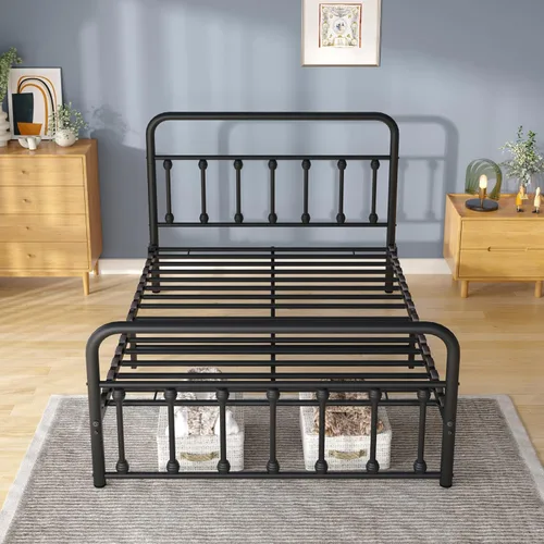 Vista 3 de erosoei Base de cama matrimonial completa de metal con espacio de almacenamiento, base de cama de acero de 74.8 pulgadas con almohadillas