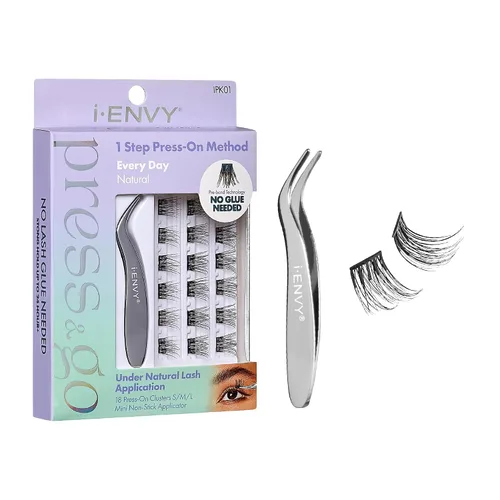 Vista 9 de i-ENVY Press&Go - Kit de pestañas autoadhesivas y aplicador, racimos de pestañas postizas sin pegamento, pestañas postizas de fácil aplicación, Glam