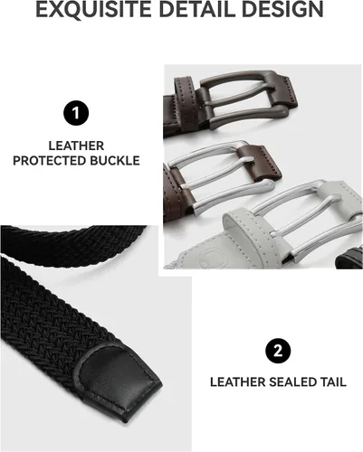 Vista 7 de CHAOREN Cinturón elástico para hombre, paquete de 2 - Cinturones trenzados de 1 3/8" para golf para hombres - Elástico casual para pantalones y jeans
