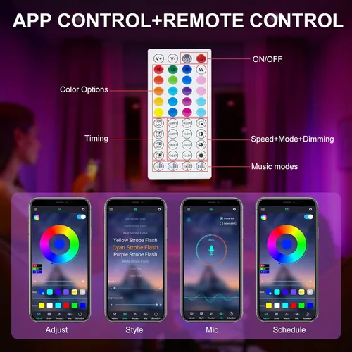Vista 5 de Tiras de Luces LED, 50 pies RGB Inteligente con Sincronización Musical Bluetooth App y Control Remoto, Luces LED Alimentadas por USB para TV