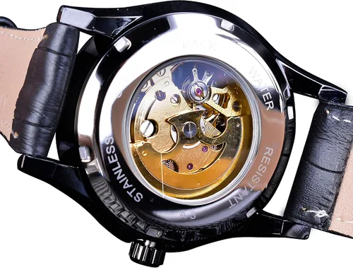 Vista 5 de FORSINING Reloj mecánico de pulsera automático para hombre, diseño de dragón dorado, esfera tallada de lujo, mecánico, impermeable, para hombre