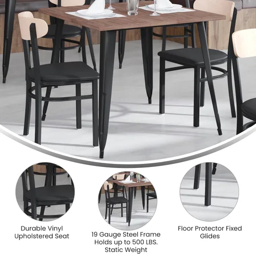 Vista 4 de Flash Furniture Wright - Silla de comedor comercial, respaldo de madera con acabado de abedul natural, asiento de vinilo negro, 500 libras