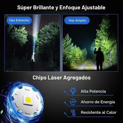 Vista 2 de Linterna recargable de lúmenes altos 900,000L, linternas LED portátiles súper brillantes, 5 modos, luz táctica potente con luz lateral Cob, USB C