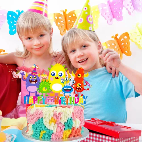 Vista 8 de Decoración de pastel de cumpleaños de monstruo, suministros de fiesta de cumpleaños, decoración de pastel de monstruo pequeño para niños, temática