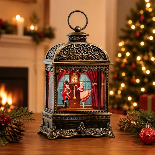 Vista 23 de Linterna de globo de nieve de Navidad con Clara y la Suite Cascanueces, escena operada por batería o USB, luz musical, decoración festiva iluminada