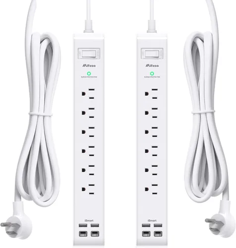 Vista 14 de Paquete de 2 regletas de alimentación, cable de extensión de 3 pies, protector de sobretensiones con 6 tomas de corriente y 4 puertos USB (2 USB C)