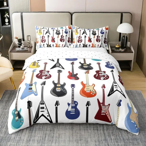 Vista 10 de Juego de funda de edredón de 100 % algodón con diseño de botas de vaquero para niños y niños, funda de edredón con estampado de notas musicales