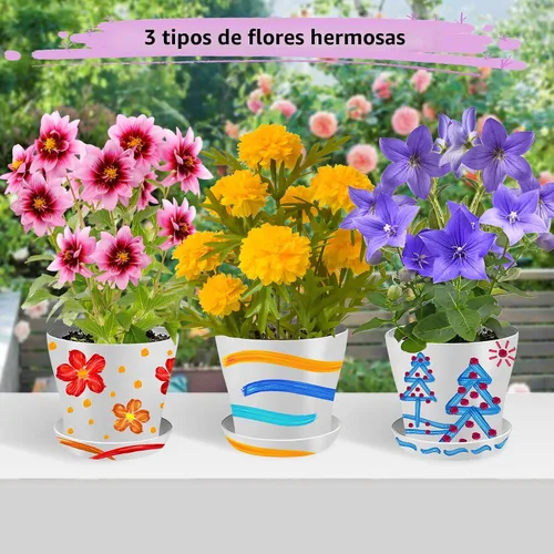 Vista 6 de Kit de jardinería infantil de pintura y plantas para niñas y niños, juguetes de jardín, flores, jardinería, regalo para niños, macetas de flores