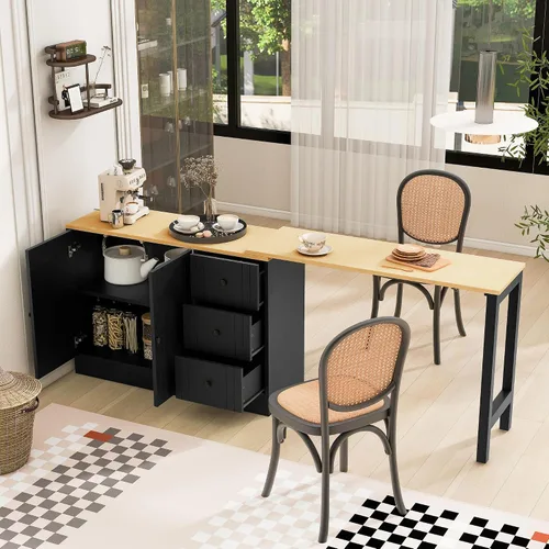 Vista 11 de Merax Aparador de buffet de madera rústica moderna con estante de almacenamiento, 2 puertas, cafetería, bar, soporte de TV para dormitorio, sala