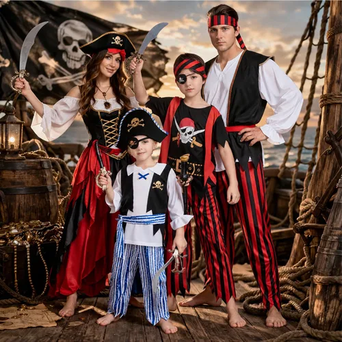 Vista 3 de Wizland Disfraz de pirata para niños, disfraz de pirata para niños Niños Pirata 3pcs