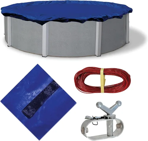 Vista 8 de Blue Wave Funda redonda dorada para alberca sobre el suelo de 24 pies para invierno, polietileno duradero y resistente a la intemperie