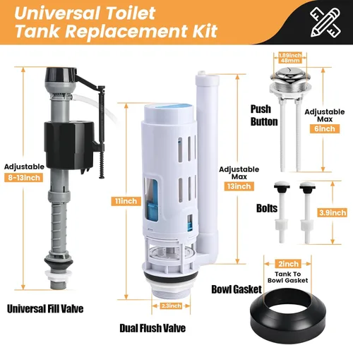 Vista 7 de Kit de repuesto de válvula de descarga doble de 2 pulgadas para inodoros de 2 piezas, kit de reparación universal de inodoro con botón pulsador