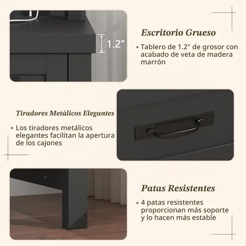 Vista 8 de YOMILUVE Escritorio para computadora de granja con cajones, escritorio pequeño para computadora de 47 pulgadas con tomas de corriente, escritorio