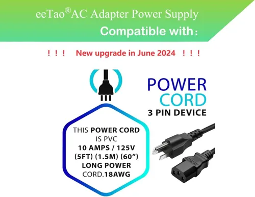 Vista 3 de Cable de alimentación de CA compatible con EF EcoFlow River Delta Max Mini Pro Plus Power Station Series 1000/1600 1260Wh 1612Wh Jackery