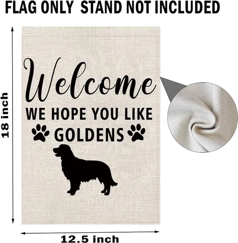Vista 5 de Golden Retriever - Bandera de jardín Golden Retriever con la frase "Welcome We Hope You Like Goldens", bandera de jardín (Like Goldens F)