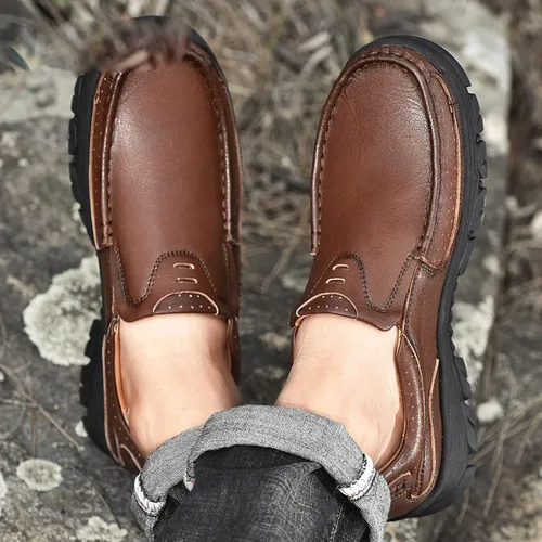 Vista 5 de KNOKR Zapatillas de deporte, Cuero genuino Zapatos de los Hombres de Moda de los Hombres Mocasines Slip-Cómodo Suave Casual Zapatos Hombres