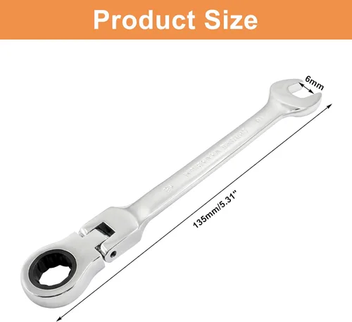 Vista 2 de Piutouyar Llave de trinquete de cabeza flexible de 6mm, llave de trinquete métrica profesional, llave combinada, llave de caja, herramienta