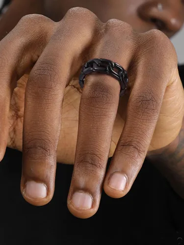 Vista 2 de ChainsHouse Anillo de eslabones cubanos de acero inoxidable para hombres y mujeres, 0.252 in - 0.276 in de ancho, tamaño 07-14, con caja de regalo