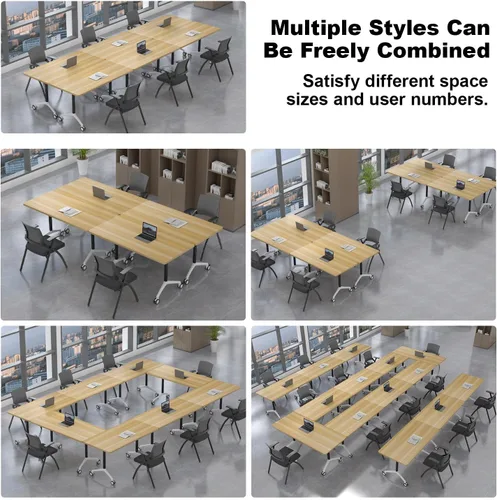 Vista 8 de Mesa de conferencias con tapa abatible, mesa modular plegable para sala de conferencias con ruedas, mesa de sala de reuniones con ruedas, mesa Hoja