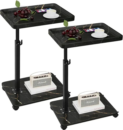 Vista 11 de Mesa auxiliar de mesa C de altura ajustable, bandeja de TV giratoria de 360° para espacios pequeños, mesas de sofá que se deslizan debajo, mesas