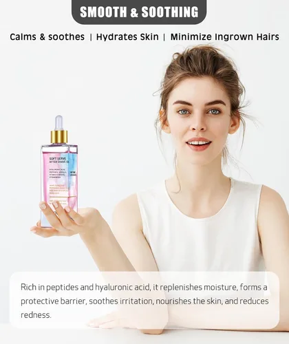 Vista 3 de Aceite para después del afeitado para mujeres, aceite suave para después del afeitado, aroma de fresa y vainilla para una piel suave, calma, hidrata