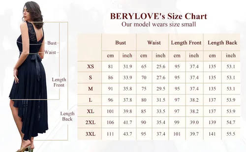 Vista 6 de BeryLove - Vestido formal, sin mangas, con encaje, holgado y por debajo de la rodilla para mujer, para fiesta, verano, boda y cóctel