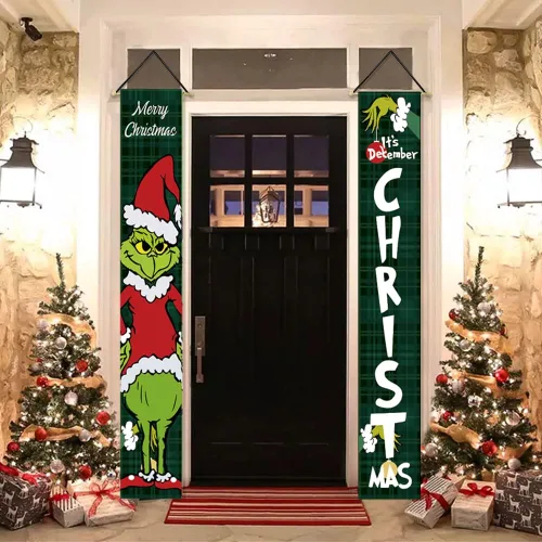 Vista 2 de Decoraciones LED navideñas. Este es el letrero de porche para diciembre. Pancartas colgantes para las fiestas interiores y exteriores del patio