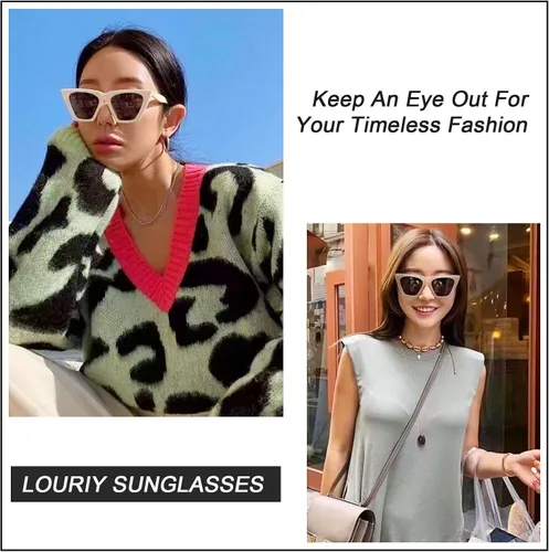 Vista 4 de Louriy Gafas de sol cuadradas vintage con ojo de gato para mujer grandes gafas de sol retro marco rectangular grueso clásico