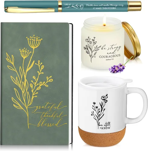 Vista 13 de Hushee 4 piezas de regalos cristianos para hombres, taza de café del hombre de Dios, diario de oración, vela perfumada, bolígrafo bíblico, regalos
