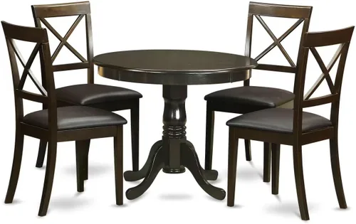 Vista 8 de East West Furniture ANBO3-CAP-C Juego de mesa de cocina de 3 piezas para espacios pequeños contiene una mesa de comedor redonda con pedestal y 2