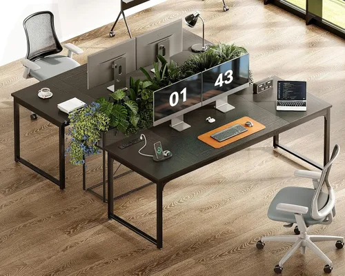 Vista 4 de Coleshome Escritorio para computadora de 71 pulgadas con puertos USB, escritorio de oficina grande, escritorio de estudio largo para estudiantes