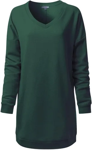 Vista 11 de MixMatchy Sudadera casual de forro polar con cuello en V para mujer, manga larga, túnica para otoño e invierno Negro (cuello redondo)