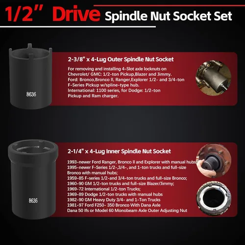 Vista 4 de Kit de Herramientas de Llaves de Tuerca de Husillo 5 Piezas Juego de Llaves de Tuerca de Bloqueo de Cubo de Eje 1/2" Drive Extractor Instalador