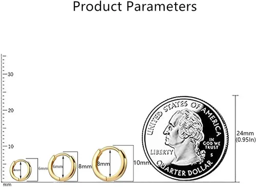 Vista 6 de Aretes de aro pequeños minimalistas para mujeres y niñas, plata de ley 925, pulido dorado, mini arracadas para cartílago, hélix, envoltura fina