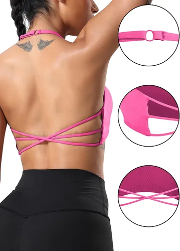 Vista 4 de YEOREO Pearl - Brasier deportivo para mujer, con tirantes cruzados, espalda cruzada, espalda descubierta, extraíble, acolchado, para yoga