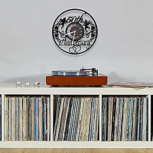 Vista 4 de Reloj de pared 50 aniversario Reloj de pared Ángeles Corona Retro Disco de vinilo Reloj de pared 50 años Matrimonio Boda Regalo de Álbum de Música