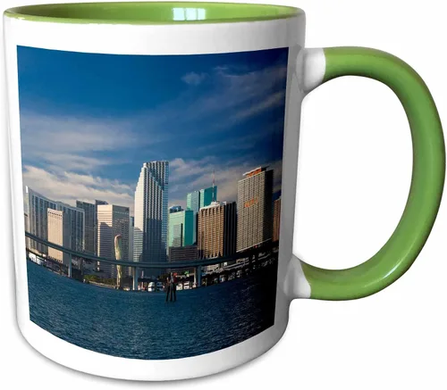 Vista 7 de 3dRose USA, Florida, Miami, city skyline from Watson Island, morning. 11oz Two-Tone Black Mug