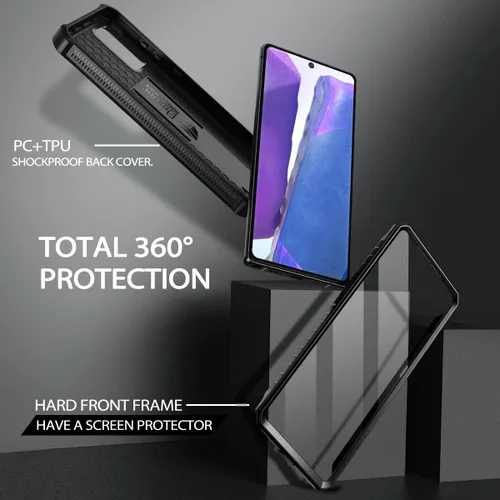 Vista 3 de Dexnor Funda para Samsung Galaxy Note 20 5G, [Protector de pantalla integrado y soporte] Protección de grado militar resistente a prueba de golpes
