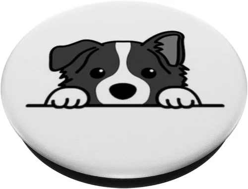 Vista 2 de Lindo Happy Baby Border Collie, cachorro de perro en blanco y negro PopSockets intercambiables PopGrip