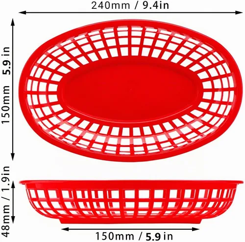 Vista 2 de EUSOAR Bandejas de plástico para servir, 6 cestas de alimentos de 9.4 x 5.9 pulgadas para servir, cestas de pan reutilizables para suministros