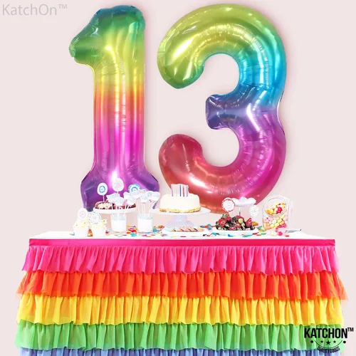 Vista 9 de KatchOn, Globo gigante arcoíris número 13 – 40 pulgadas Globos de cumpleaños 13 Decoraciones de cumpleaños 13 para niñas Globos de números