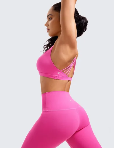Vista 4 de CRZ YOGA - Sujetadores deportivos con tirantes delgados para mujer, brasier de yoga con relleno, sin varillas, espalda cruzada sexy, lindo