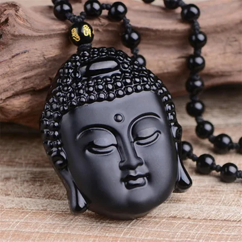 Vista 3 de Collar de obsidiana negra con dije de protección de amuleto de la suerte con cadena de cuentas extendida, piedra de cristal curativo, collares