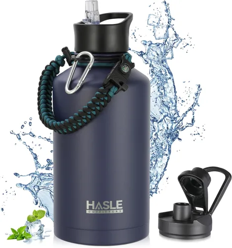 Vista 75 de HASLE OUTFITTERS Botella de agua aislada de 22 onzas, botella de agua de acero inoxidable de doble pared de boca ancha con tapa de popote y tapa