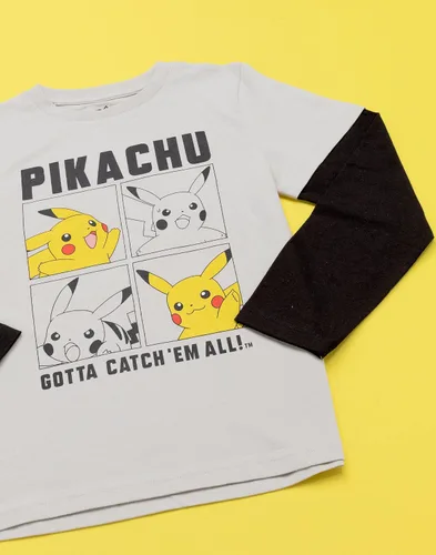 Vista 4 de Pokemon Camiseta para niños ropa de patinador color gris pikachu