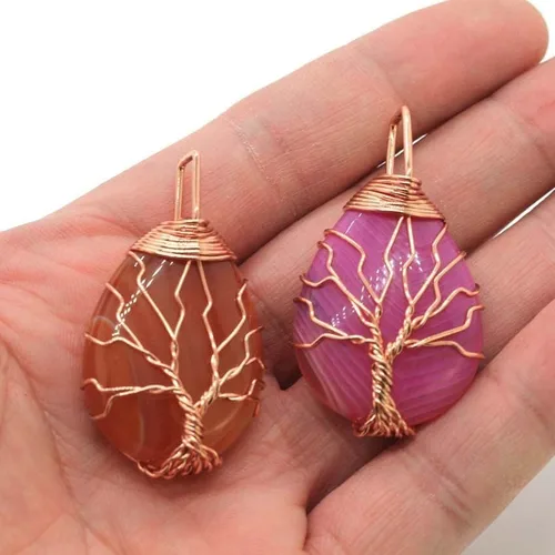 Vista 3 de Colgante de piedra de reiki de cristal curativo hecho a mano con alambre envuelto en árbol de la vida, collar de cadena de amatista 2892E (Amethyst)