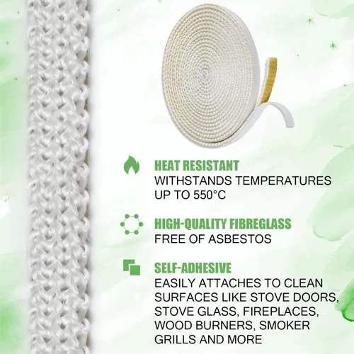 Vista 3 de Cinta de sellado de repuesto para chimenea, 10 pies x 0.4 pulgadas, resistente al calor, autoadhesiva, de fibra de vidrio, junta de sellado