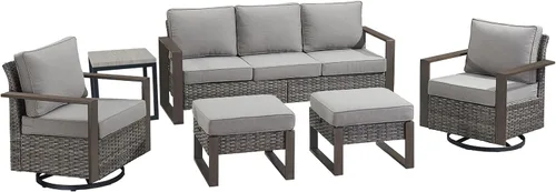Vista 33 de Rilyson Sofá de mimbre para patio al aire libre, sofá de muebles de patio de ratán con marco resistente, mimbre de polietileno para todo