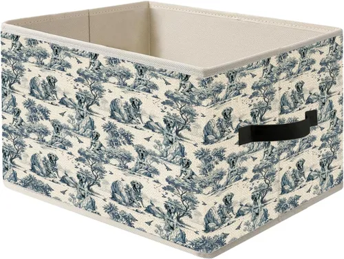 Vista 15 de Caja de Almacenamiento Floral Rústica Azul y Blanca con Asas, Canasta Organizadora Plegable Botánica de Flores Grandmillennial Caja de Juguetes
